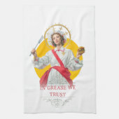 In Grease We Trust. Saint of the Kitchen  Theedoek (Verticaal)