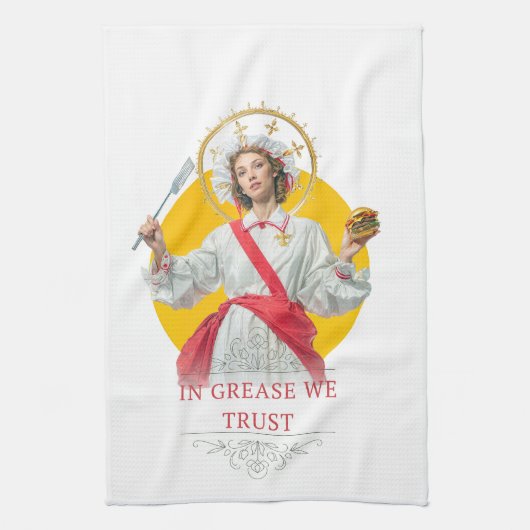 In Grease We Trust. Saint of the Kitchen  Theedoek (Verticaal)
