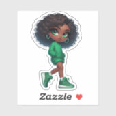 in groen schattig zwart chibi meisje sticker (Vel)