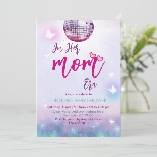 In haar moeder tijdperk Paarse muziek Baby shower Kaart (Staand voorkant)