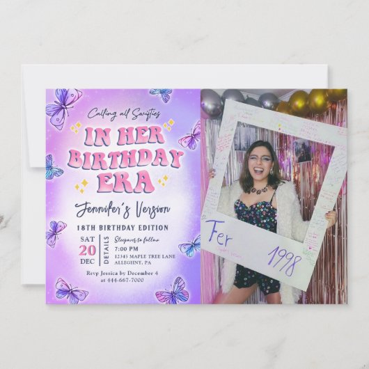 In haar verjaardag tijdperk verjaardagsfeestfoto kaart (Voorkant)