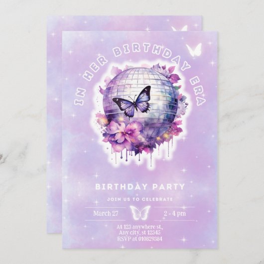 In haar verjaardag tijdperk verjaardagsuitnodiging kaart (Voorkant / Achterkant)