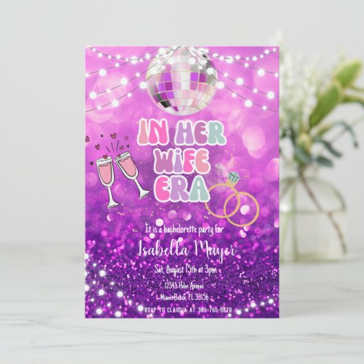 In haar vrouw tijdperk retro Paarse vrijgezellenfe Kaart (Staand voorkant)