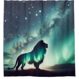 In hem douchegordijn