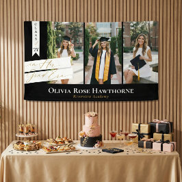 In Her Grad Era Elegant 3 Photo Graduation Party Spandoek