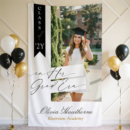 In Her Grad Era Elegant Photo Graduation Party Spandoek