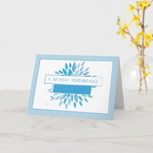 In Herdenking Verjaardagsviering, Blauw, Blauwgroe Kaart (Gele Bloem)