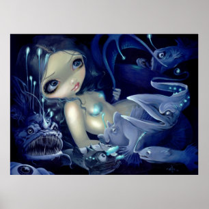 In het Abyss ART PRINT anglerfish mermaid deep zee