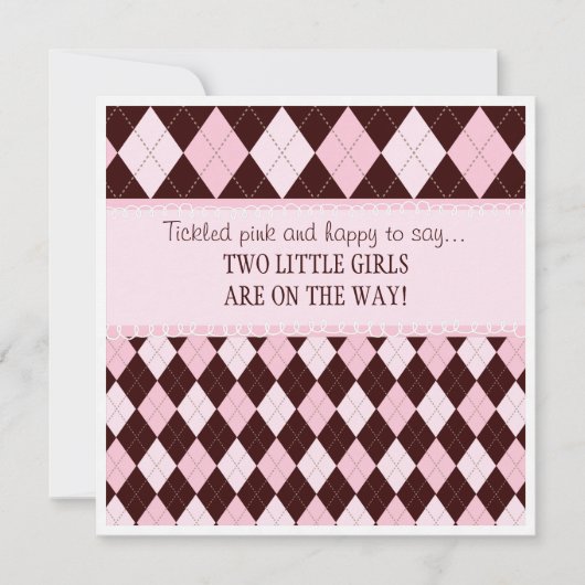 in het Baby shower van het Roze Argyle Twin Girl Kaart (Voorkant)