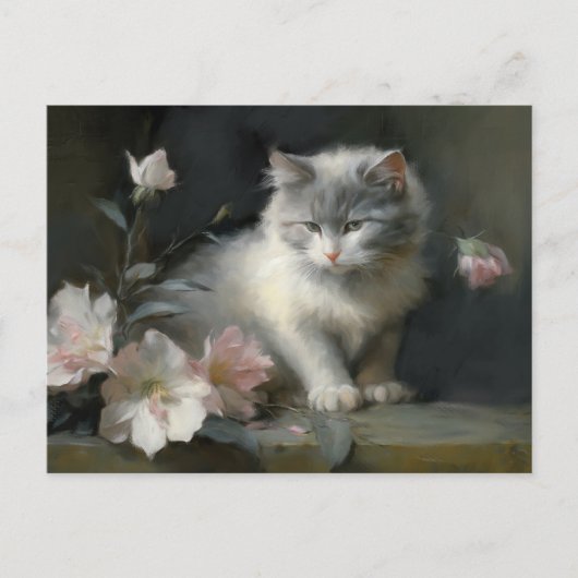 In het bedrijf Flowers Grey and White Kitten Briefkaart (Voorkant)