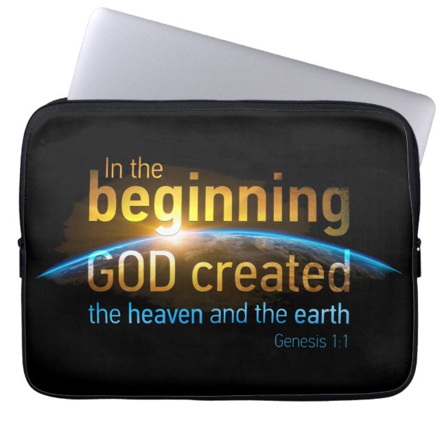 In het begin Creëer de GOD Christelijke Faith Vers Laptop Sleeve (Voorkant)