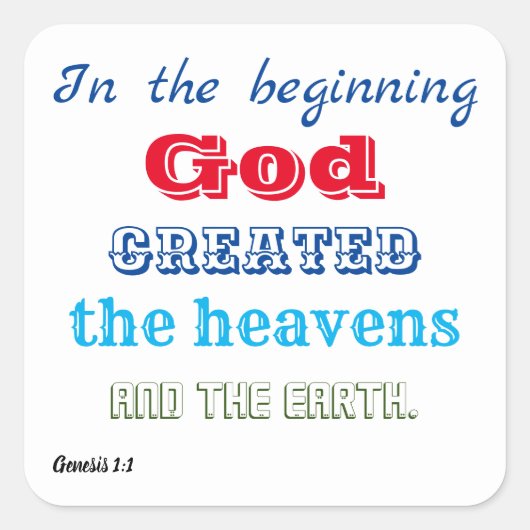 In het begin Creëer God Vierkante Sticker (Voorkant)