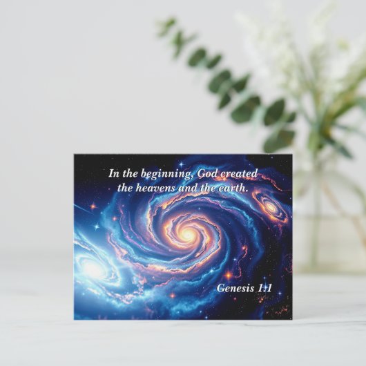 In het begin, God & Schepping Vers Briefkaart (Staand voorkant)