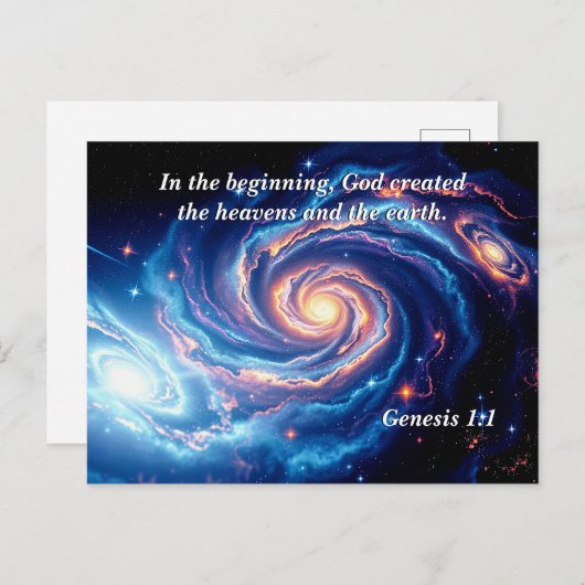 In het begin, God & Schepping Vers Briefkaart (Voorkant / Achterkant)