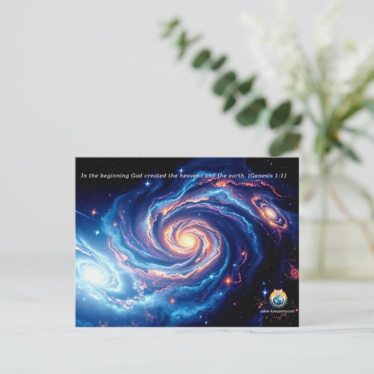 In het begin, God & Schepping Vers Briefkaart (Staand voorkant)