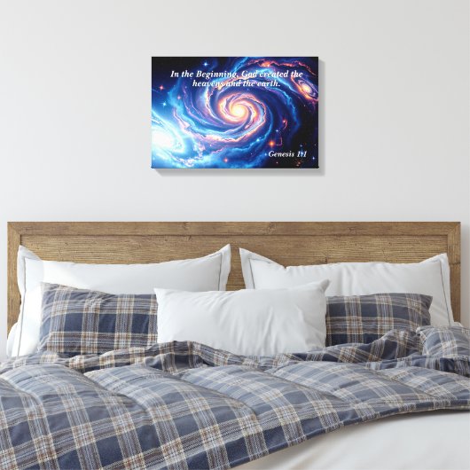 In het begin, God & Schepping Vers Canvas Afdruk (Insitu (Slaapkamer))
