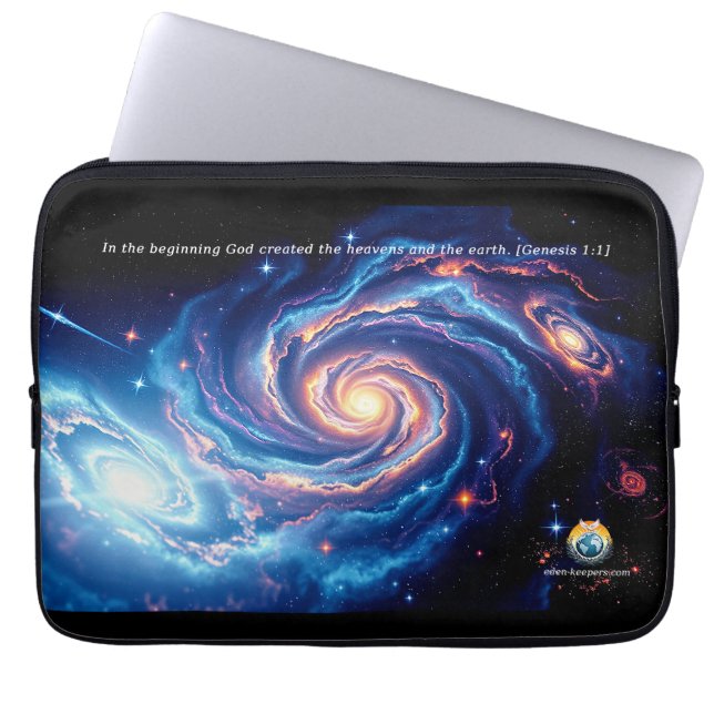In het begin, God & Schepping Vers Laptop Sleeve (Voorkant)