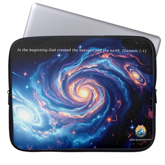 In het begin, God & Schepping Vers Laptop Sleeve (Voorkant)