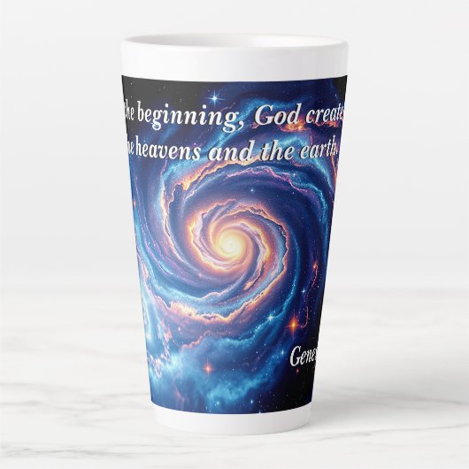 In het begin, God & Schepping Vers Latte Mok (Voorkant)
