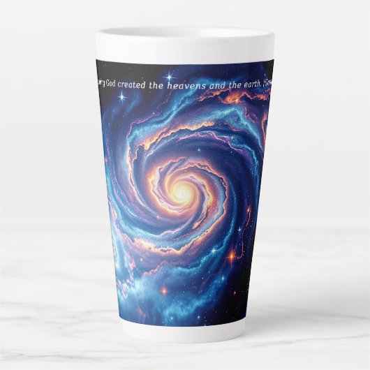 In het begin, God & Schepping Vers Latte Mok (Voorkant)