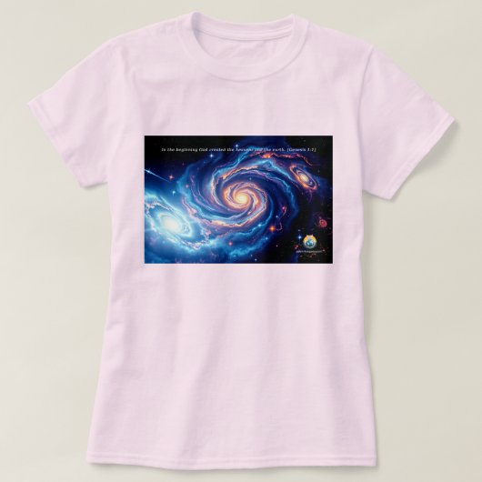 In het begin, God & Schepping Vers T-shirt (Design voorkant)