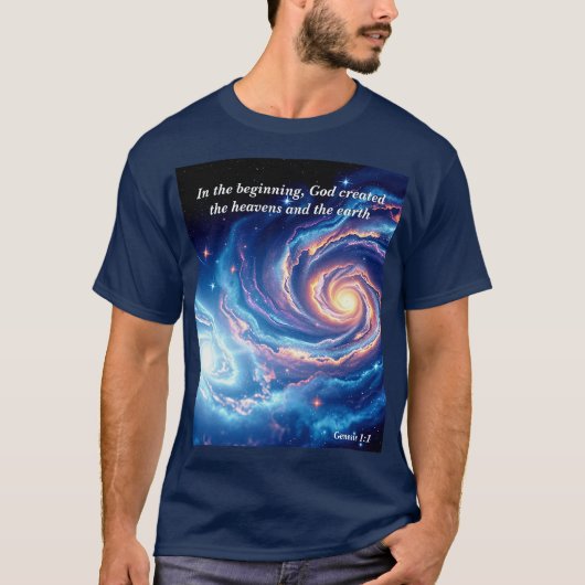 In het begin, God & Schepping Vers T-shirt (Voorkant)