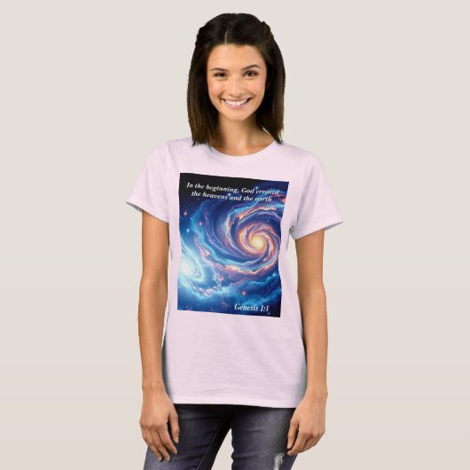 In het begin, God & Schepping Vers T-shirt (Voorkant volledig)