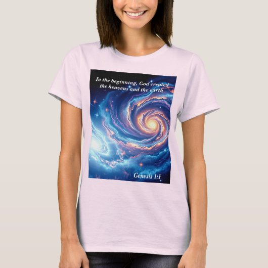 In het begin, God & Schepping Vers T-shirt (Voorkant)