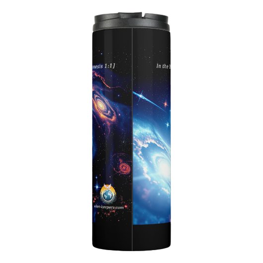 In het begin, God & Schepping Vers Thermosbeker (Achterkant)