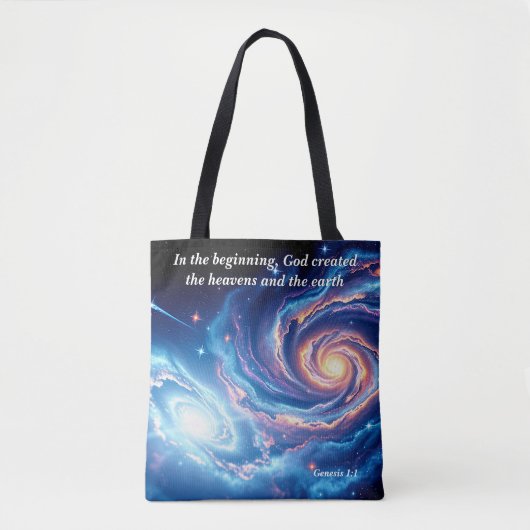 In het begin, God & Schepping Vers Tote Bag (Voorkant)