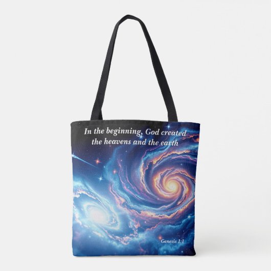 In het begin, God & Schepping Vers Tote Bag (Achterkant)