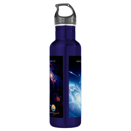 In het begin, God & Schepping Vers Waterfles (Achterkant)