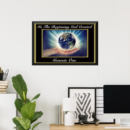In het begin schiep God Genesis 1 Planet Poster (Thuiskantoor)