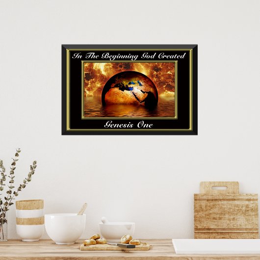 In het begin schiep God Genesis One Bl Fire Poster (Keuken)