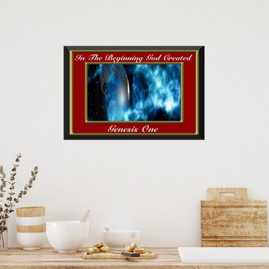 In het begin schiep God Genesis One Red Poster (Keuken)