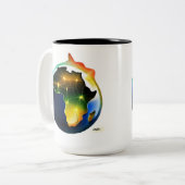 In het begin tweekleurige koffiemok (Voorkant links)