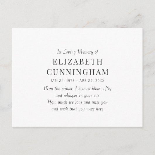 In het belang van het geheugen is het moderne aankondigingskaart (Voorkant)