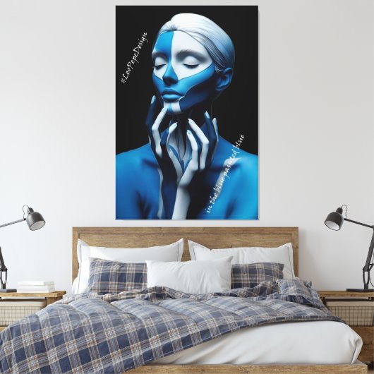 In het blauw geverfd blauw canvas afdruk (Insitu (Slaapkamer))
