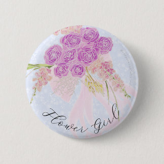 In het blauwe-roze boeket bloemenmeisje ronde button 5,7 cm