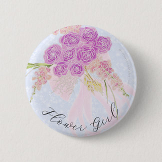 In het blauwe-roze lint Boeket bloemenmeisje Ronde Button 5,7 Cm