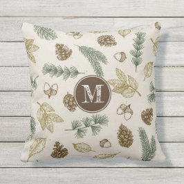 In het bos bospatroon pinecones monogram buitenkussen