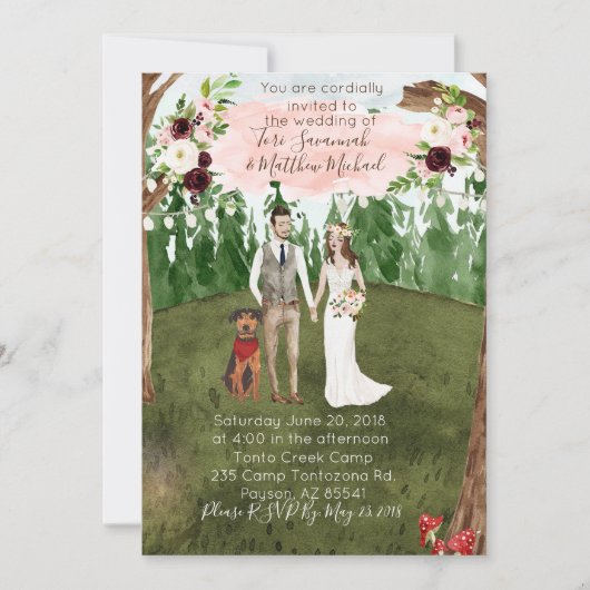 In het bos bruiloft uitnodiging met hond (Voorkant)