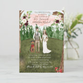 In het bos bruiloft uitnodiging met hond (Staand voorkant)