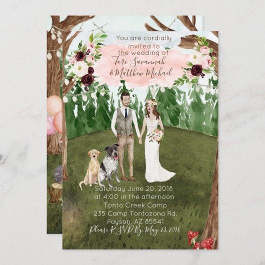 In het bos bruiloft uitnodiging met hond-2 honden (Voorkant / Achterkant)