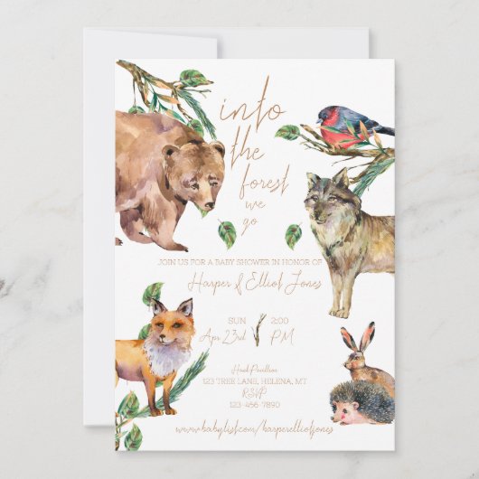 In het bos gaan we | Baby shower Uitnodiging (Voorkant)