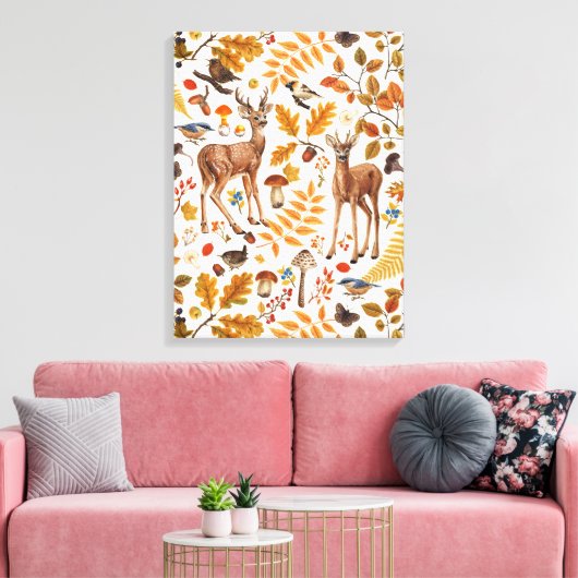 In het bos/Herfsthert op wit Canvas Afdruk (Insitu (Woonkamer))