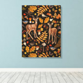 In het bos/Herfthert op zwart Canvas Afdruk (Insitu (Houten vloer))
