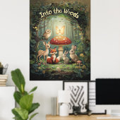 In het bos – Whimsical bosdier Poster (Thuiskantoor)