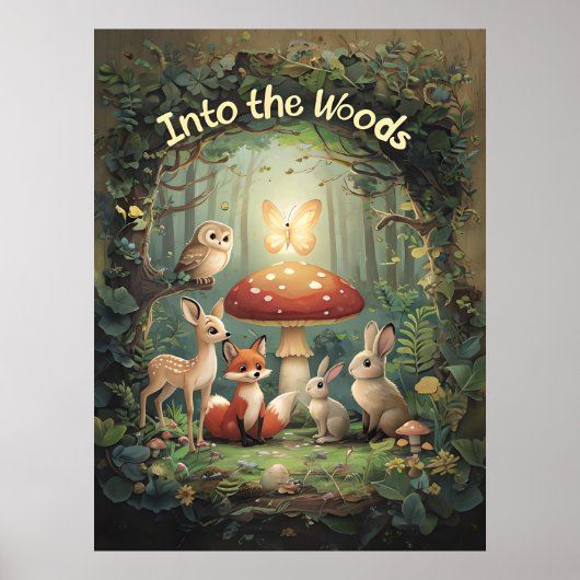 In het bos – Whimsical bosdier Poster (Voorkant)