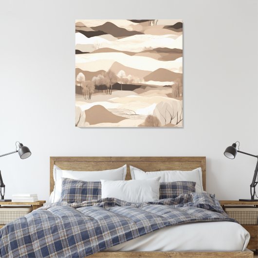 In het Cream Landschap AI art Canvas Afdruk (Insitu (Slaapkamer))